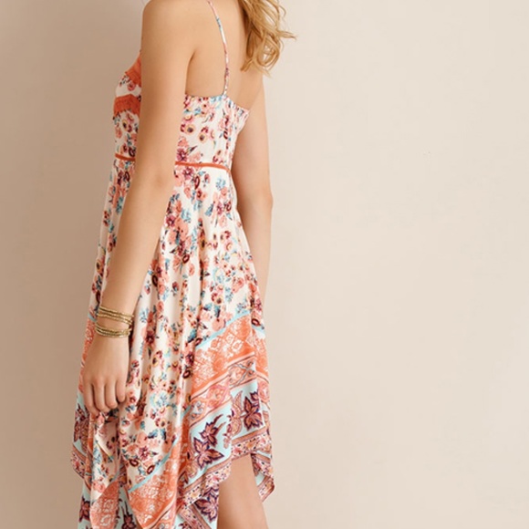 Peach Floral Print Handkerchief Dress - Picture 5 of 8